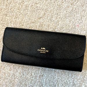 NEW Coach wallet Slim Envelope Wallet Black Crossgrain Leather